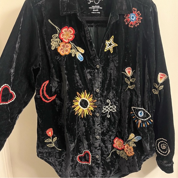 NWT Kyla Seo Wrenley Velvet Embroidered Long Sleeve Button Down Shirt Size Small - Picture 3 of 14